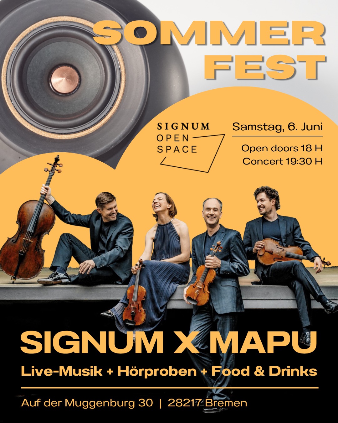 MAPU Speakers und das Signum Quartett laden euch zum gemeinsamen Sommerfest im SIGNUM OPEN SPACE in der Bremer Überseestadt ein. In einem offenen Format werden Musik, Klang und Handwerk miteinander in Dialog gebracht: Live-Musik von Signum | Listening Sessions mit MAPU Lautsprechern | Ausstellung de…